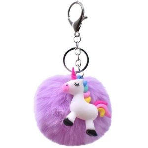 porte clé licorne pompon mauve