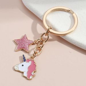 Porte clé tete de licorne rose